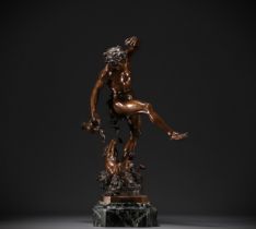 Louis HOLLWECK (1865-1935) "Le Vin" Large bronze sculpture on marble base.