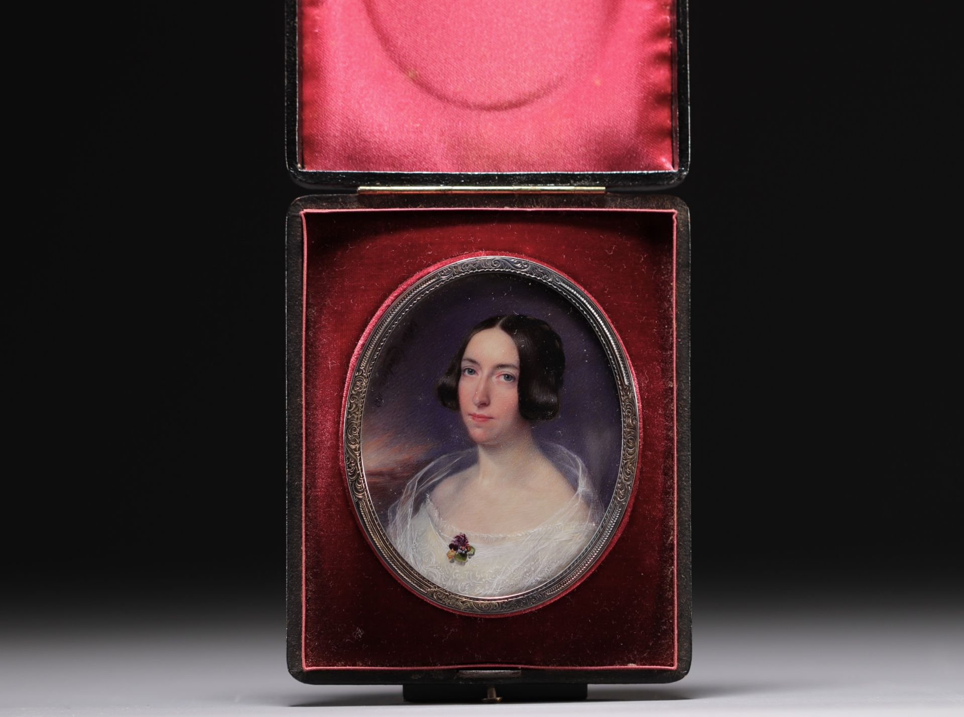 Alessandro CITTADINI (1820-1877) - Miniature "Portrait of a young lady" in its box, signed and dated