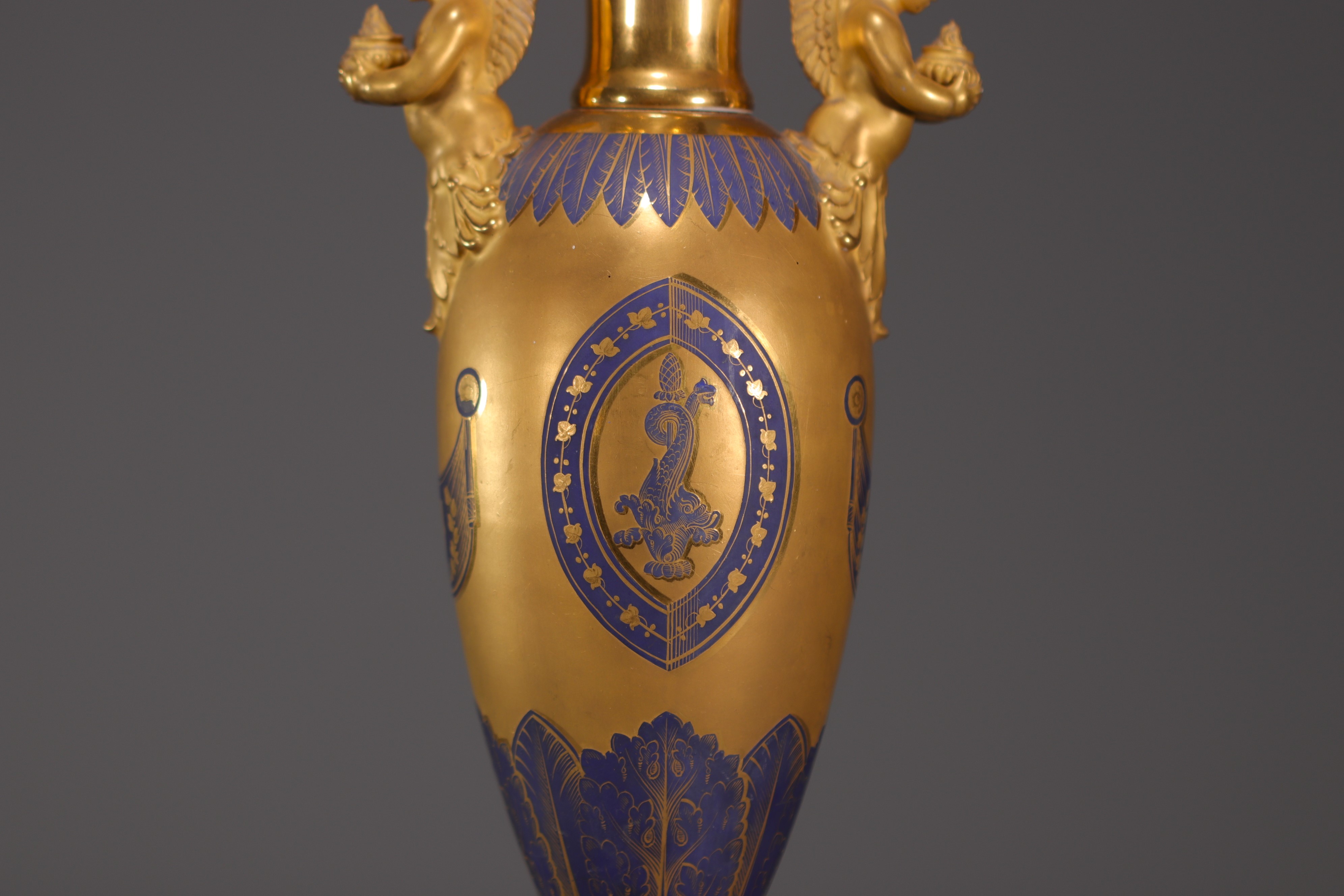 A rare royal blue and gold porcelain Empire baluster vase, first half of the 19th century. - Image 9 of 9