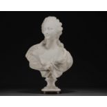 "Marquise de Pompadour" carved bust in Carrara marble, signed Houdon.