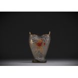 DAUM Nancy - Rare acid-etched and enamelled glass vase with lion and fleur-de-lys design, signed und