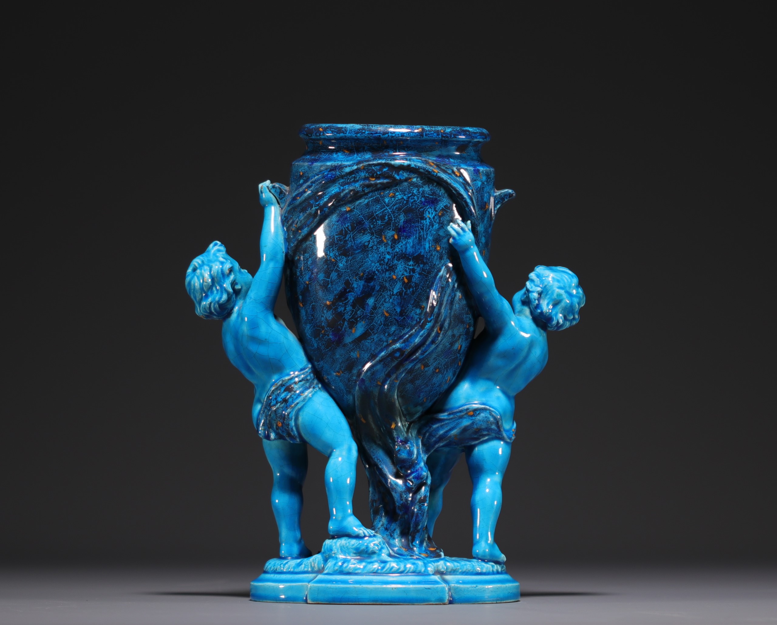Paul MILLET (1870-1950) Blue and gold "Urne aux Putti" vase. - Image 4 of 5