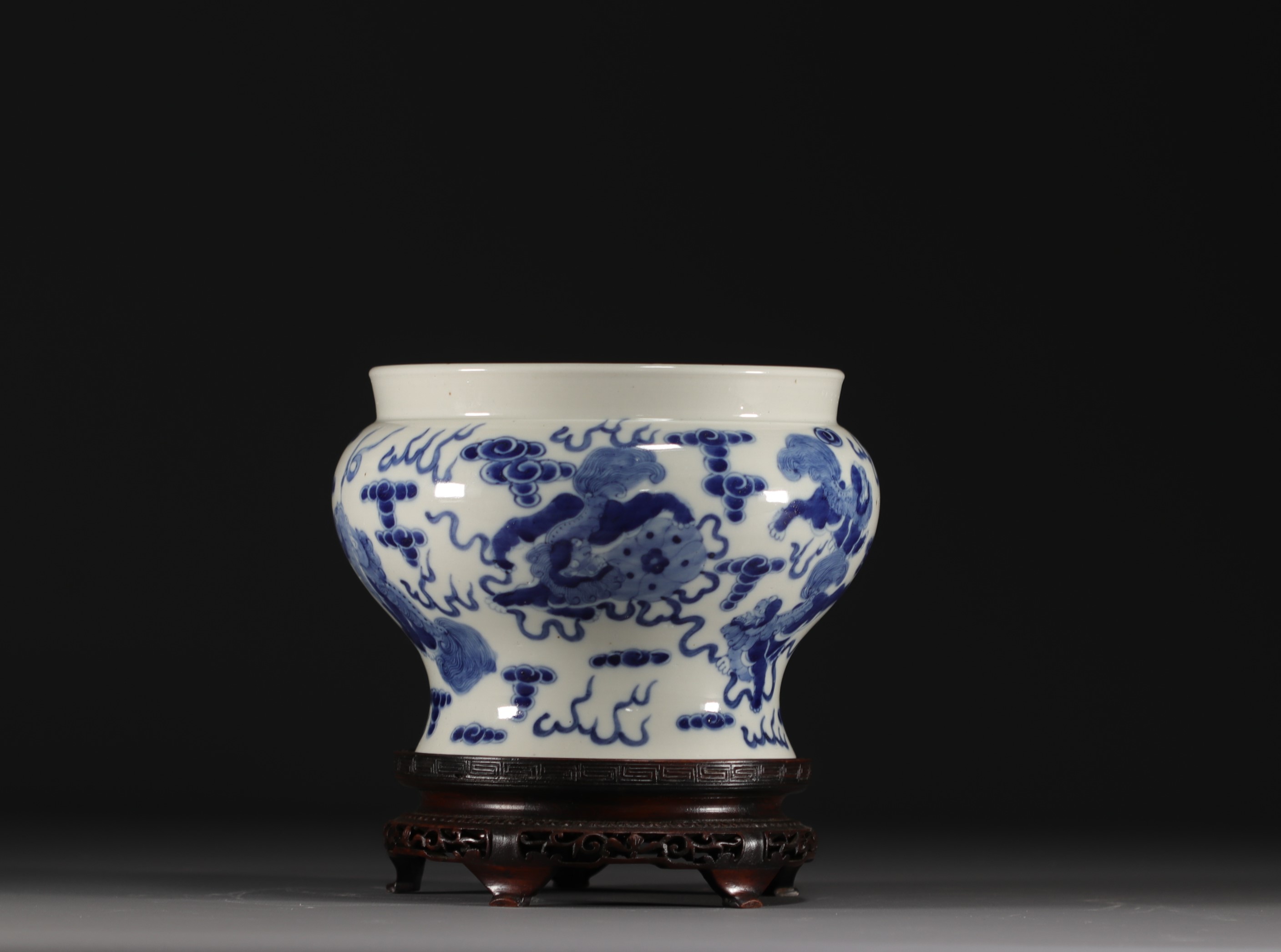 China - A blue-white porcelain vase decorated with lions, Kangxi mark. - Image 6 of 7
