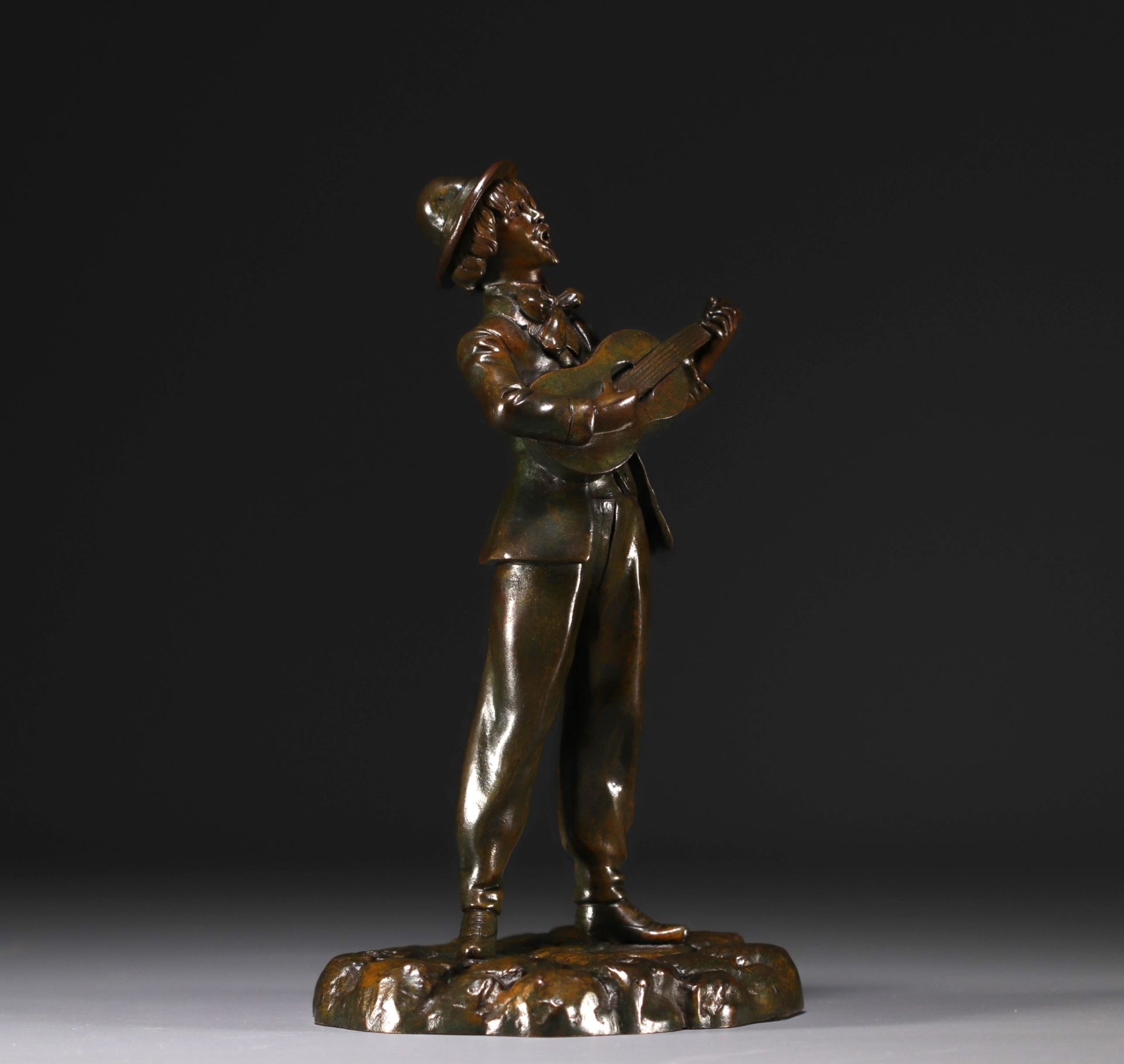 Eugene WATRIN - "Young boy with a guitar" Bronze sculpture. - Image 2 of 6