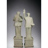 China - Imposing pair of white enamelled porcelain statues of Mao Zedong, Republic period.