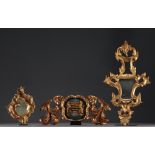 Set of three carved and gilded baroque wood panels, two mirrors and a cartouche with coat of arms an