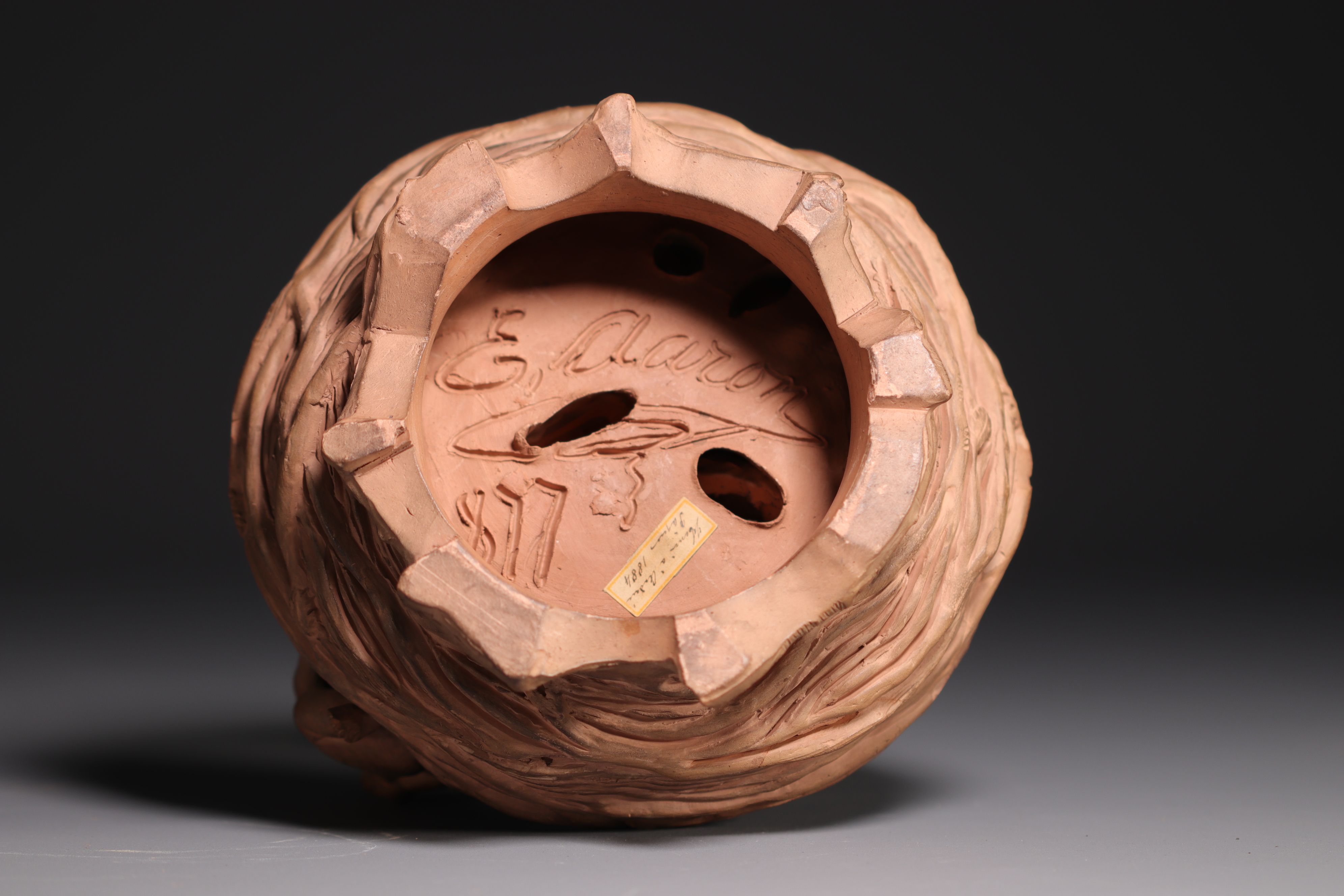 "The nest" Terracotta signed E. Aaron and dated 1877. - Image 5 of 5