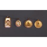 Set of four religious medals in yellow gold (2x18k and 2x9k) weighing 4.8gr.
