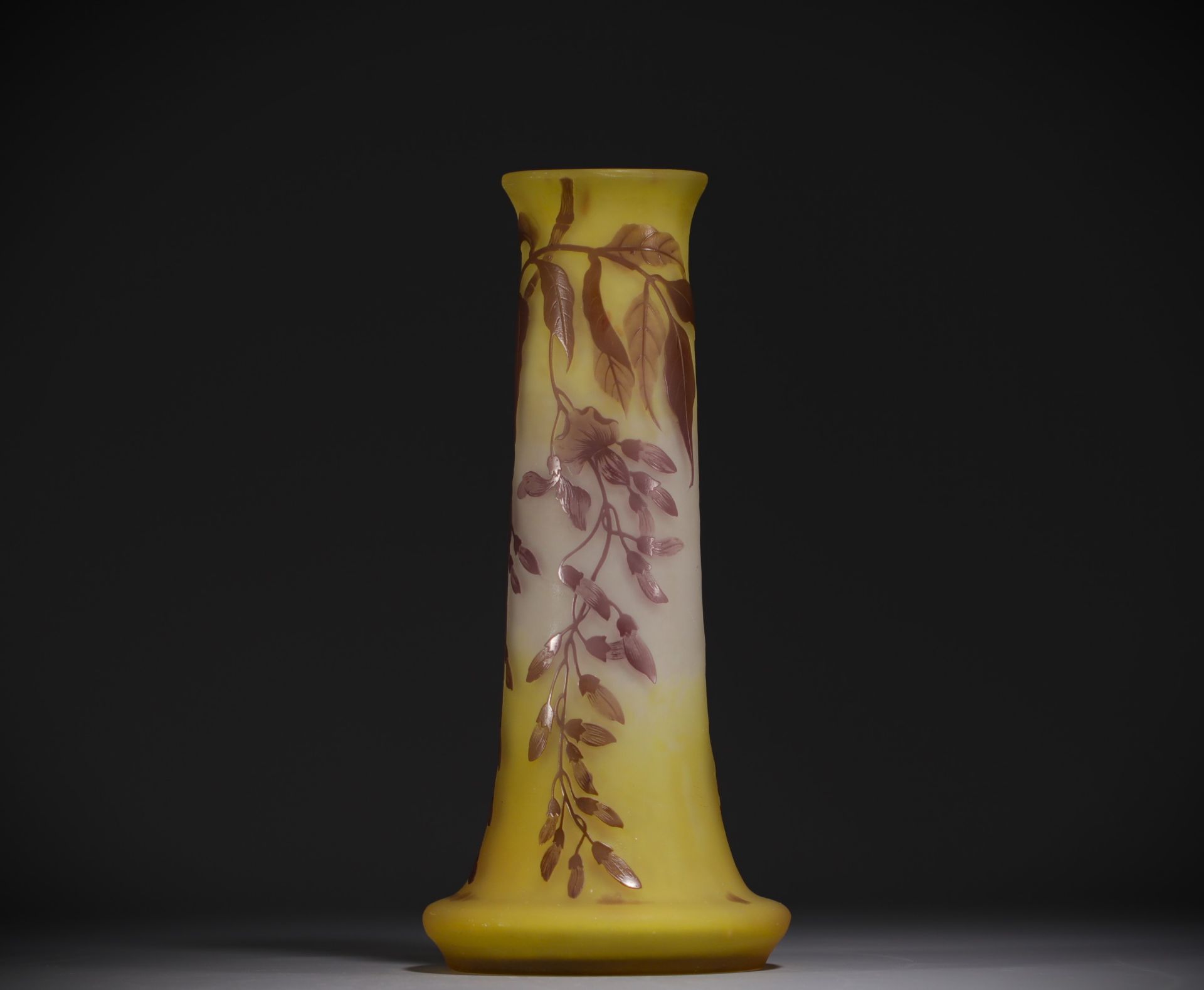 Emile GALLE (1846-1904) Large acid-etched multi-layered glass vase, wisteria design, signed.