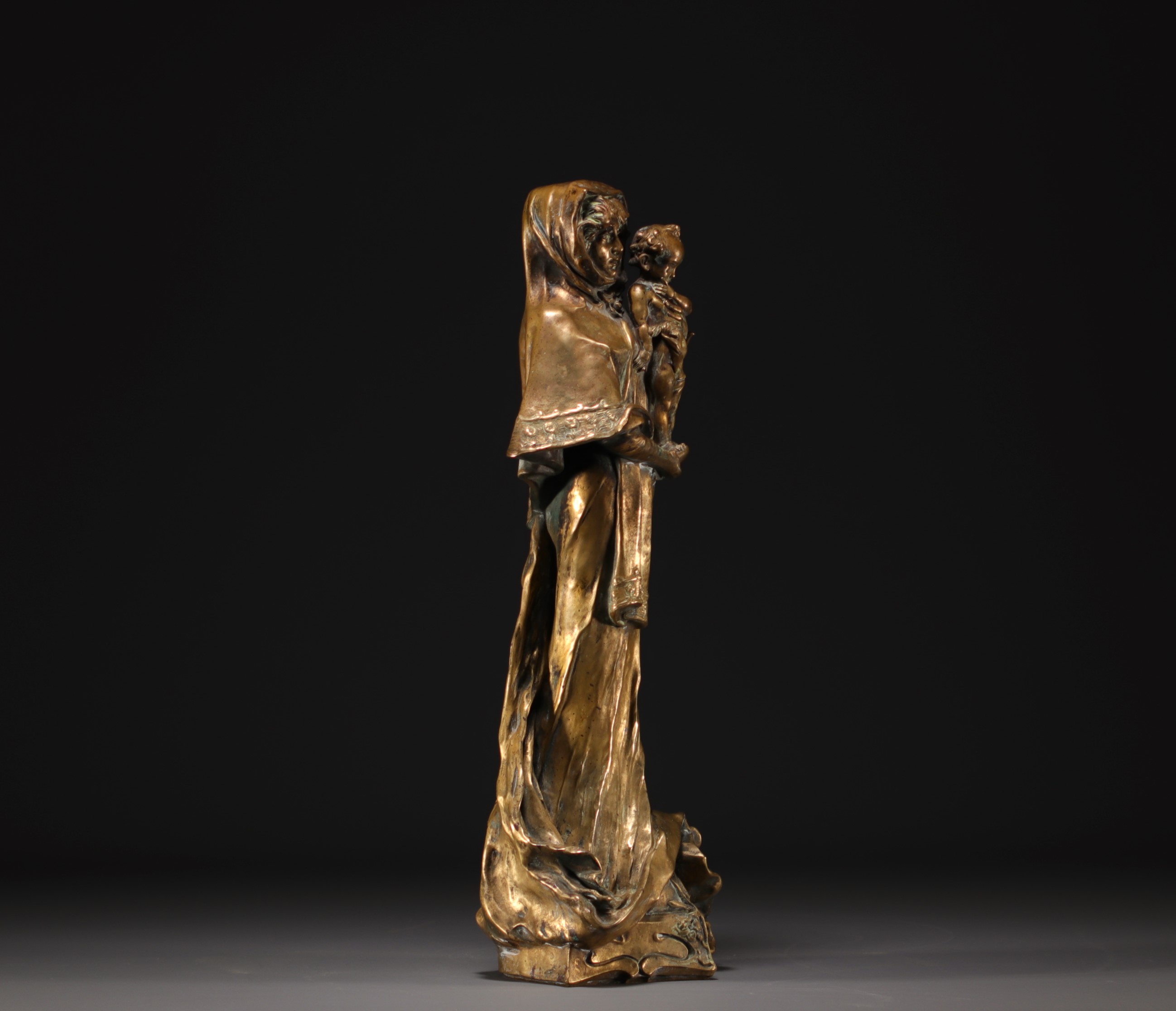 Francois Alphonse PIQUEMAL (1869-1911) "Virgin and Child" Art Nouveau bronze with golden patina, cir - Image 2 of 5