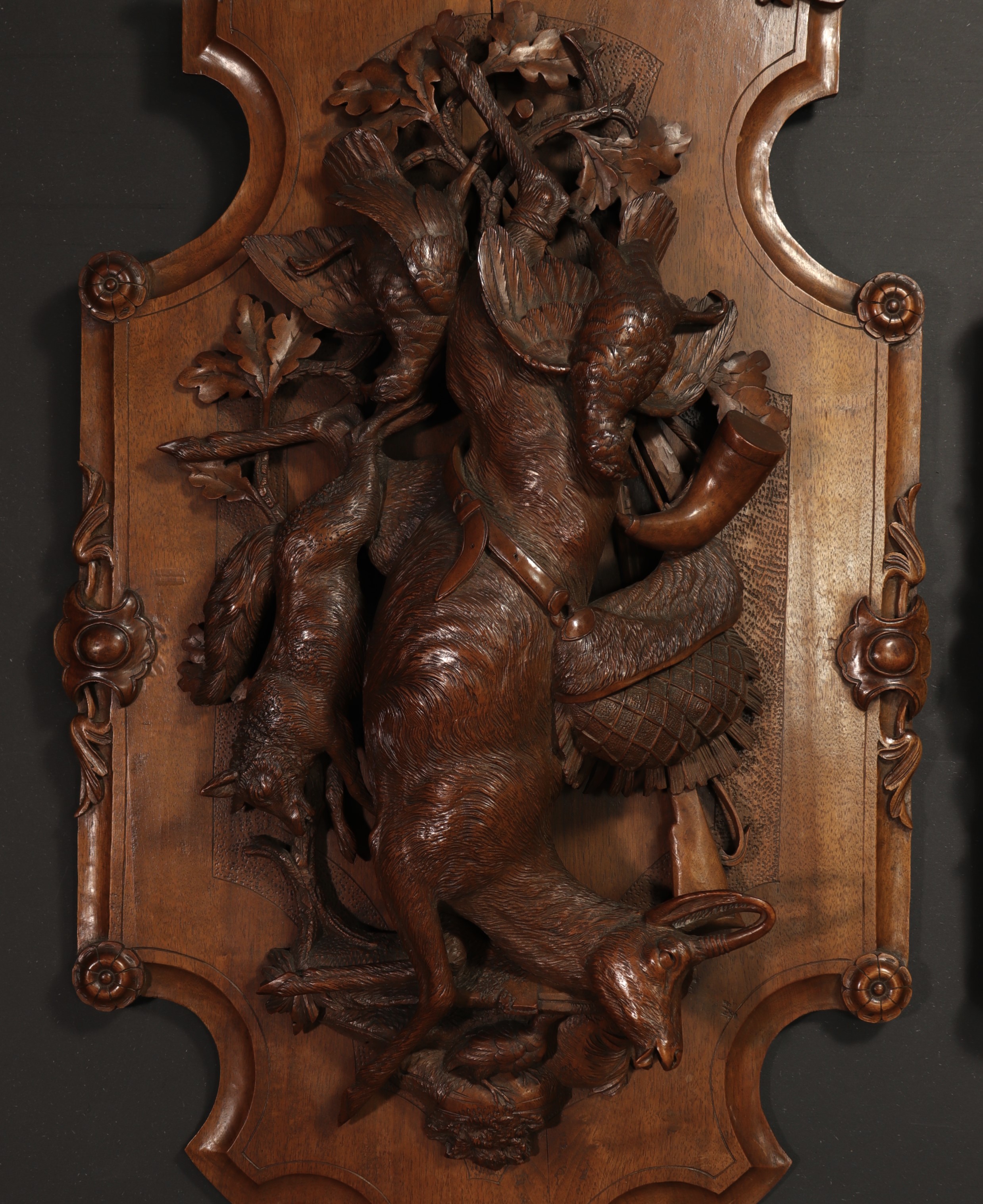 Black Forest - Pair of hunting trophies in low relief depicting furred and feathered game, late 19th - Image 4 of 8