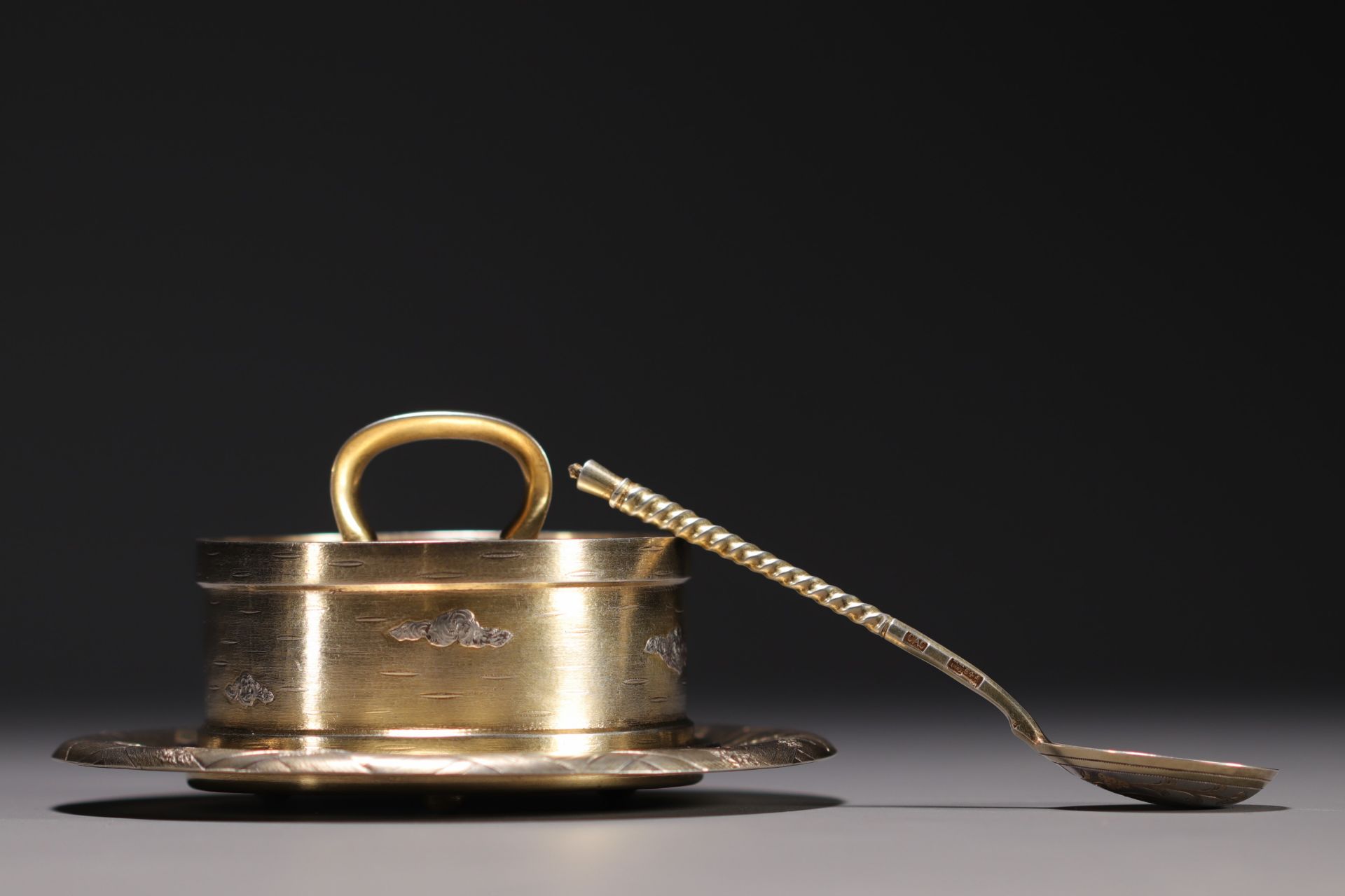 Gilt caviar set, SAZIKOV hallmark under the double-headed eagle, BC (Victor SAVINKOV) 1874.