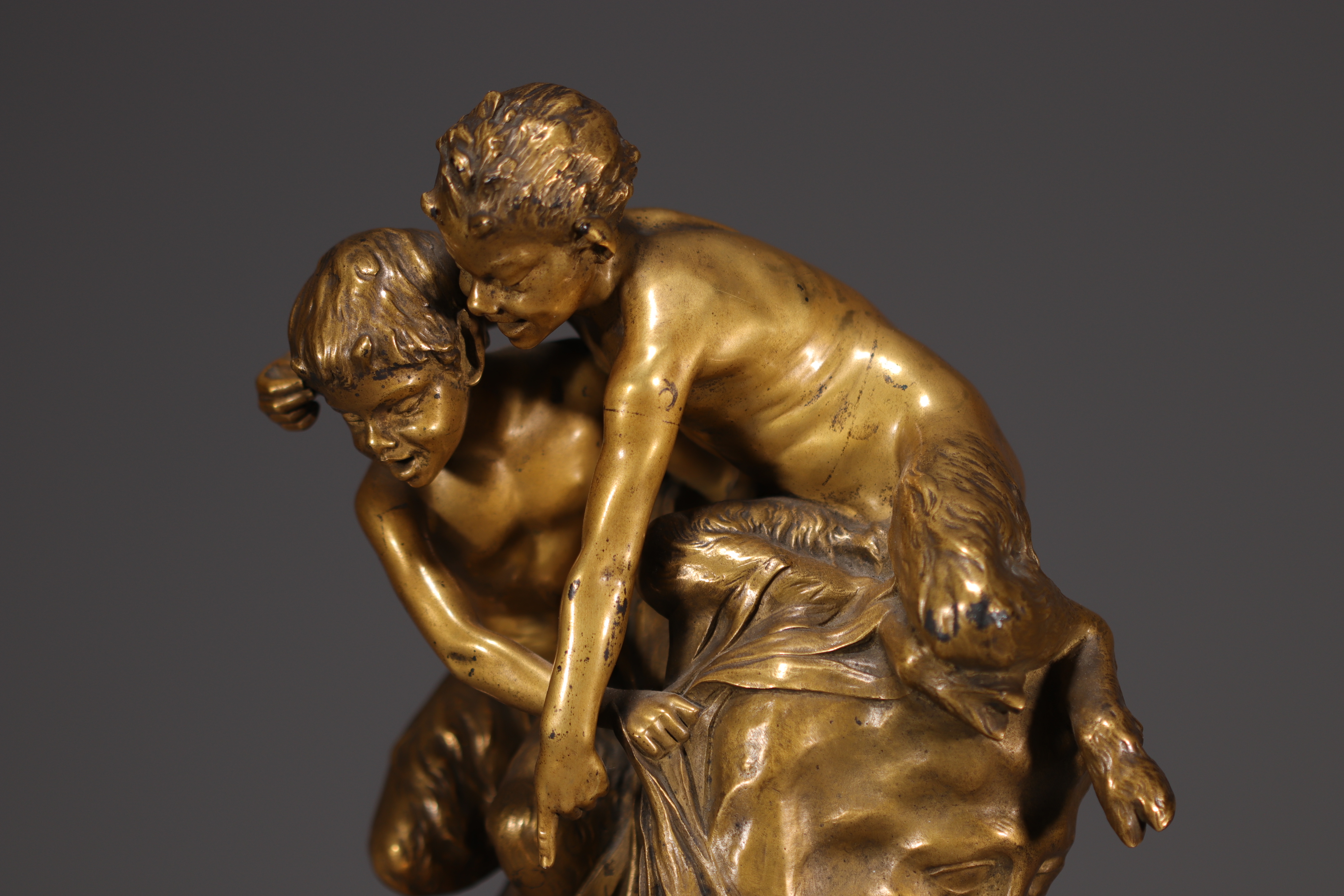 Raoul LARCHE (1860-1912) "Jeunes Faunes" Gilt bronze on marble base, signed. - Image 2 of 8
