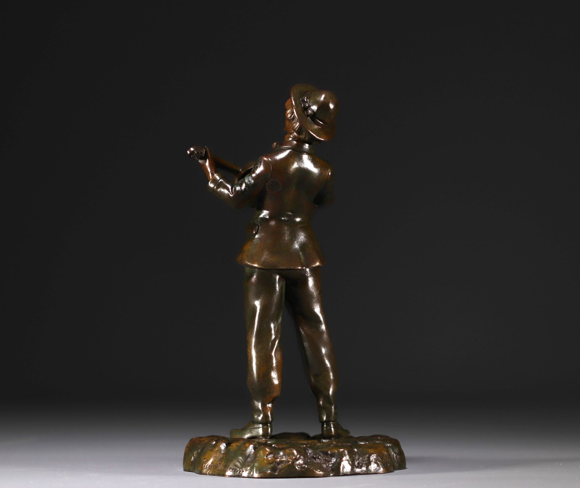 Eugene WATRIN - "Young boy with a guitar" Bronze sculpture. - Image 4 of 6