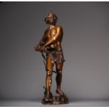 Henri FUGERE (1872-1944) "PRO ARIS ET FOCIS" Statue in bronze with shaded patina.