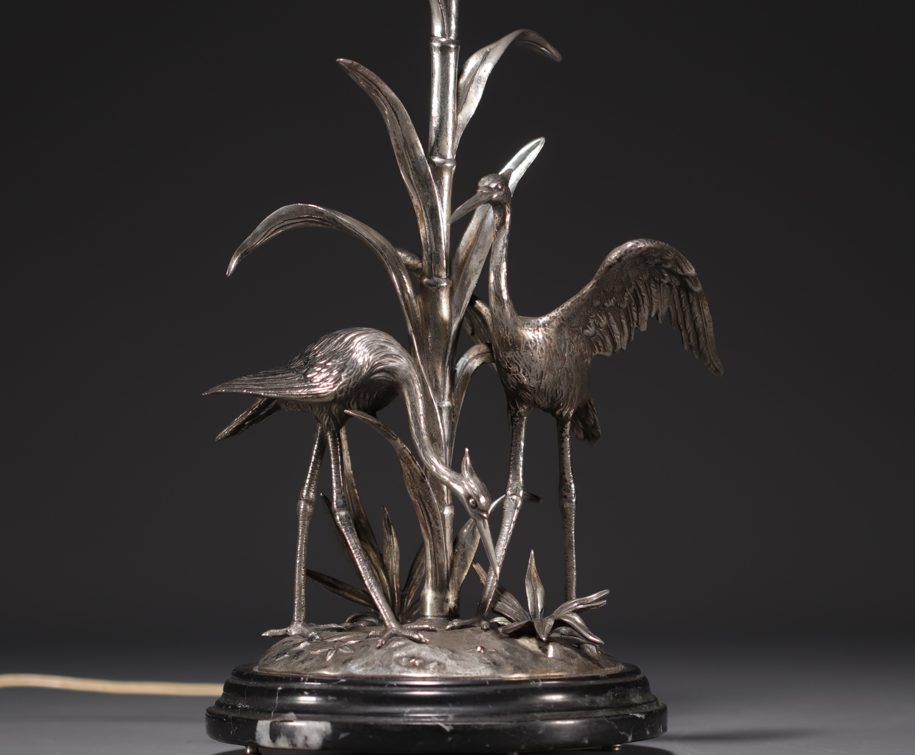 Silver-plated metal desk lamp with ibis, signed Figudo, France, Art Nouveau period. - Image 3 of 4