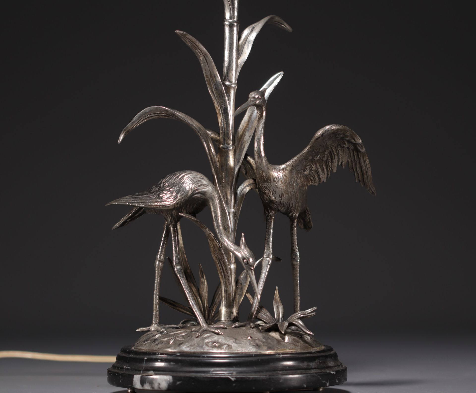 Silver-plated metal desk lamp with ibis, signed Figudo, France, Art Nouveau period. - Bild 3 aus 4