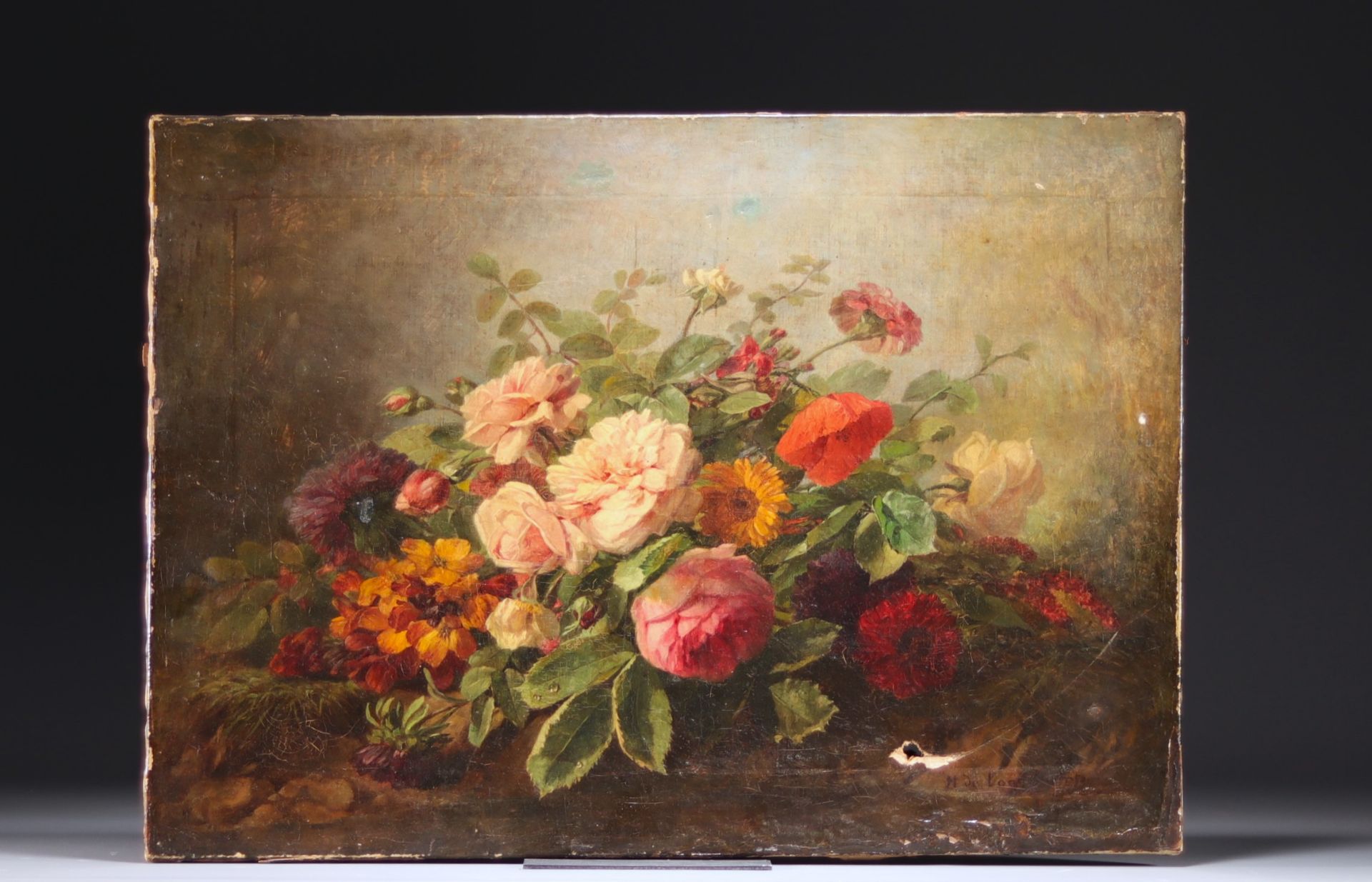 Henriette de LONGCHAMP (1818-?) - "Still life with a bouquet of flowers" Oil on canvas, 19th century