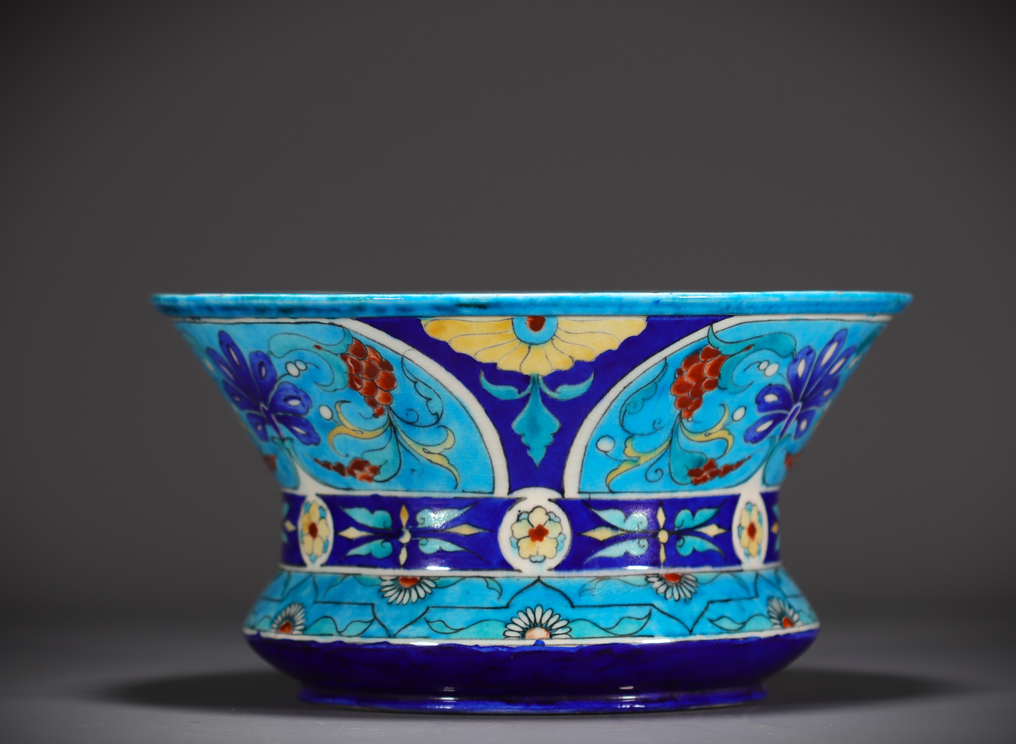 Theodor DECK (1823-1891) Polychrome ceramic bowl with Iznik decoration, signed underneath.