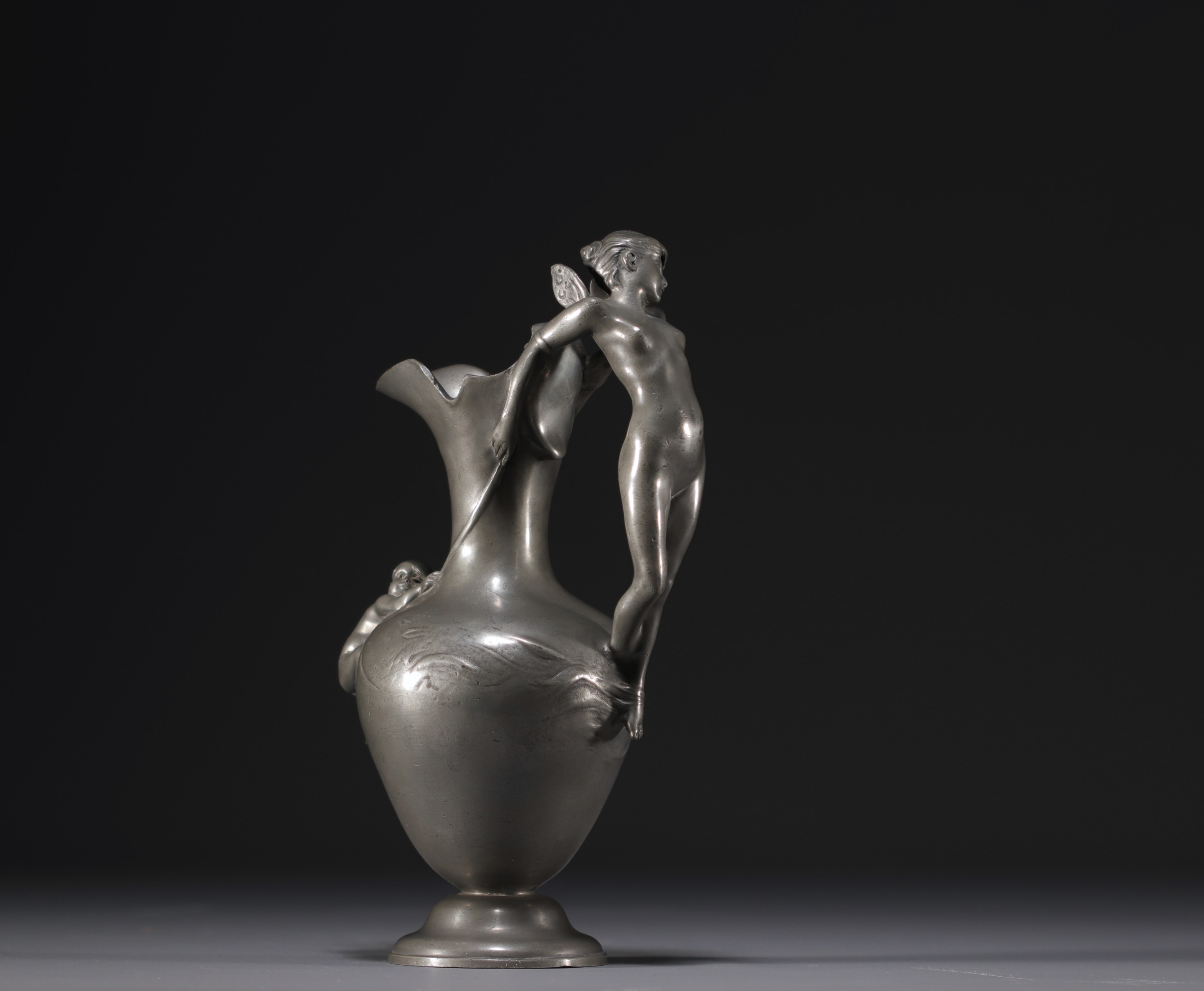 AKERMAN - Pewter jug vase with elf and baby design, circa 1900. - Image 4 of 4