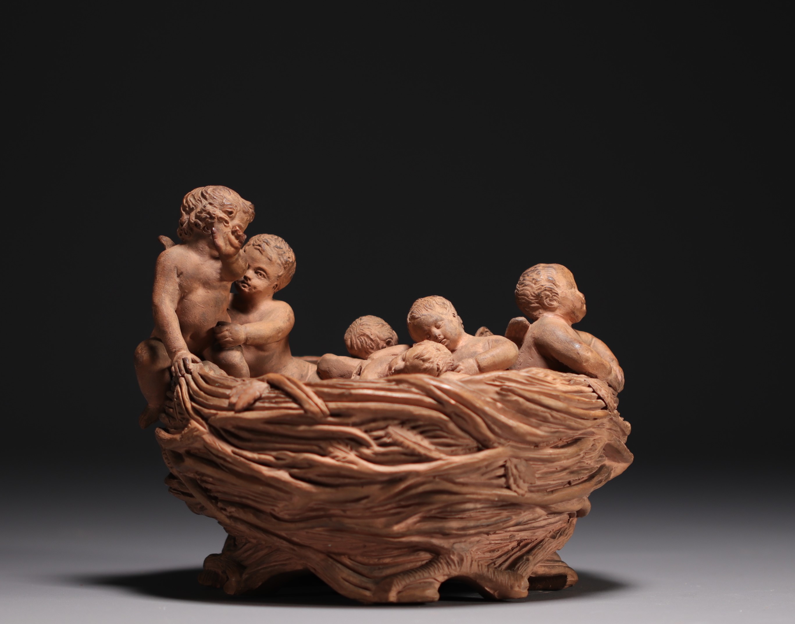 "The nest" Terracotta signed E. Aaron and dated 1877.