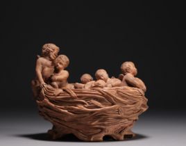 "The nest" Terracotta signed E. Aaron and dated 1877.