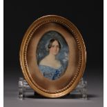 "The Lady in Blue" Miniature portrait, 19th century.