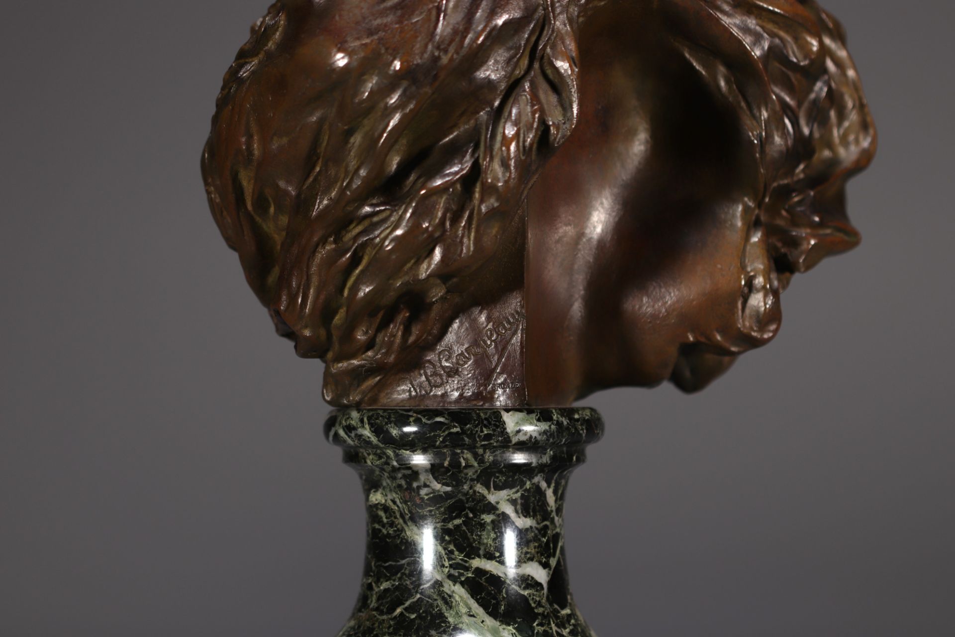 Jean Baptiste CARPEAUX (1827-1875) "Le Genie de la danse" Bust in bronze with medal patina. Signed J - Image 6 of 6