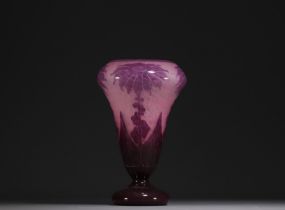Le Verre Francais - Acid-etched multi-layered glass vase decorated with dahlias, signed on the base.
