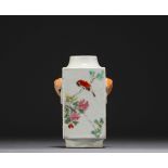 China - Porcelain quadrangular vase decorated with birds.