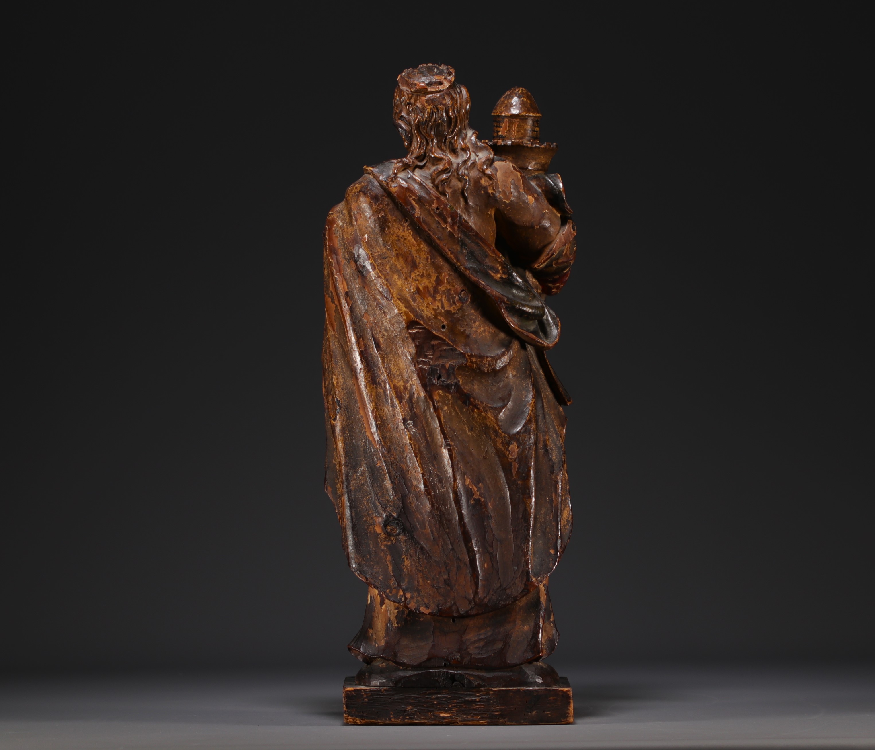 Statue de Sainte-Barbe - polychrome wooden sculpture from 18th century. - Image 4 of 4