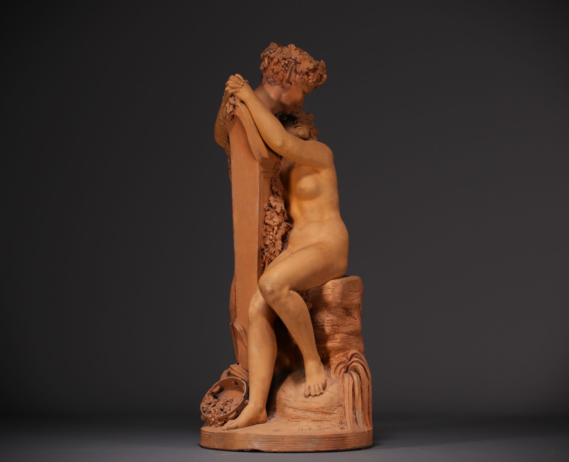 Antonio Giovanni LANZIROTTI (1839-1921) "Satyr and Bacchante" 19th century terracotta, signed. - Image 3 of 5