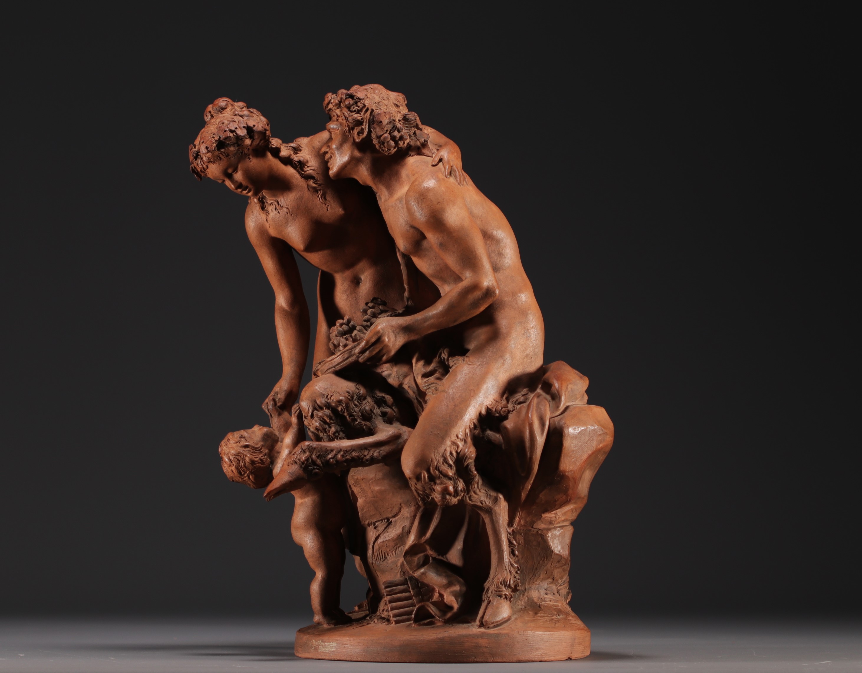Claude Michel CLODION (1738-1814) after, "Nymph and Faun", terracotta sculpture.
