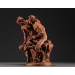 Claude Michel CLODION (1738-1814) after, "Nymph and Faun", terracotta sculpture.
