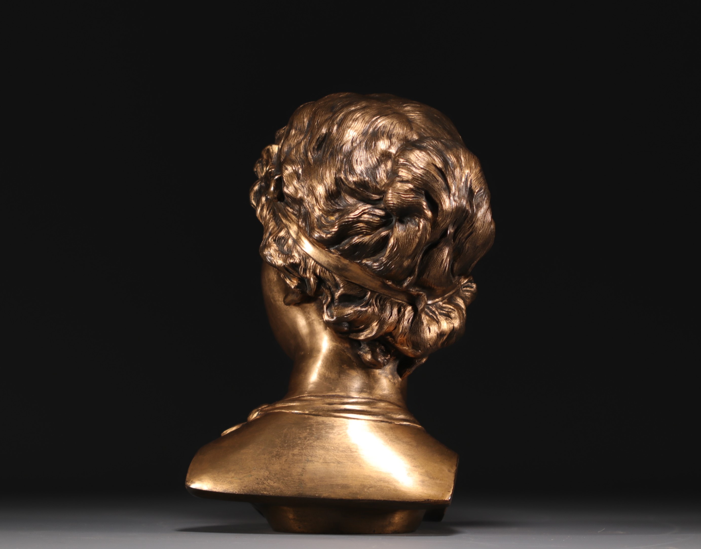 VERRYDEN Freres Gand - Bust of a young man in gilded bronze. - Image 4 of 4
