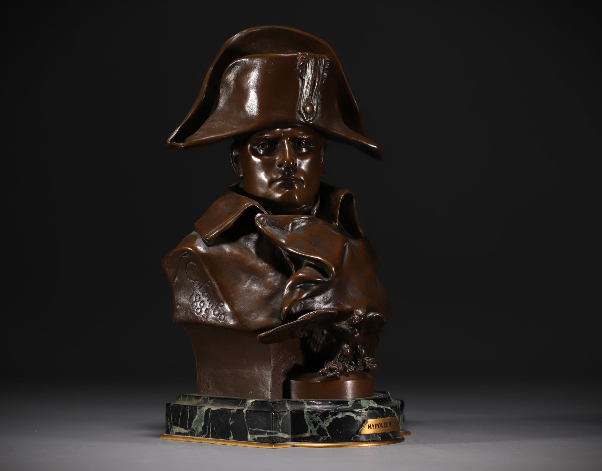 Renzo COLOMBO (1856-1885) Bust of Napoleon 1st in bronze with shaded brown patina, 1885.