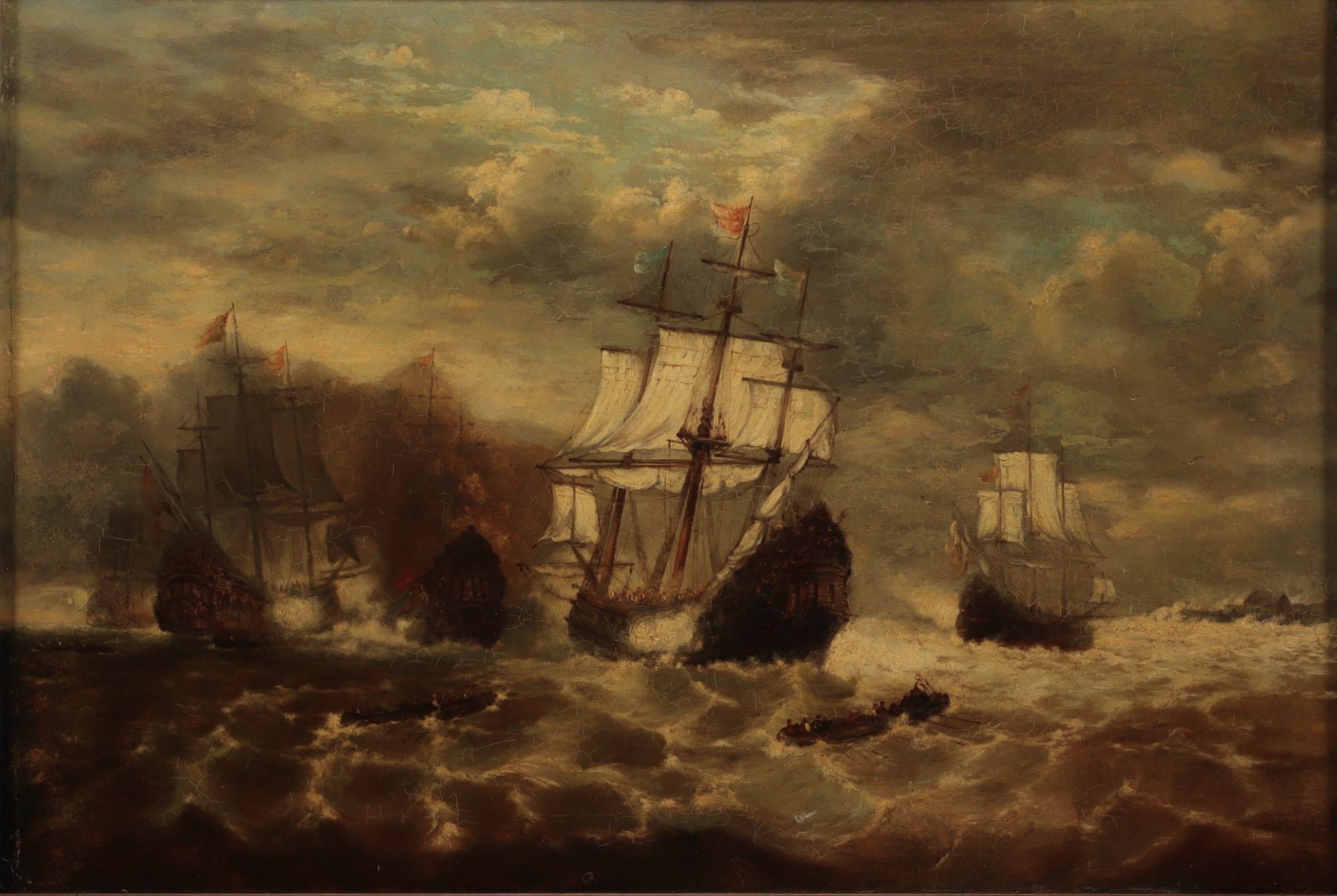 L. JACOBS (?) "Scene de combat naval" Oil on canvas, 19th century.