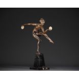 Marcel DERENNE (1886-1948) for Max Le Verrier - "Danseuse aux disques", an imposing sculpture in sil