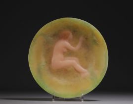 Amalric WALTER (1870-1959) Glass paste dish decorated with a nude woman, signature in the decoration