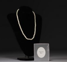 Christian DIOR - Pearl necklace, gold clasp, signed.