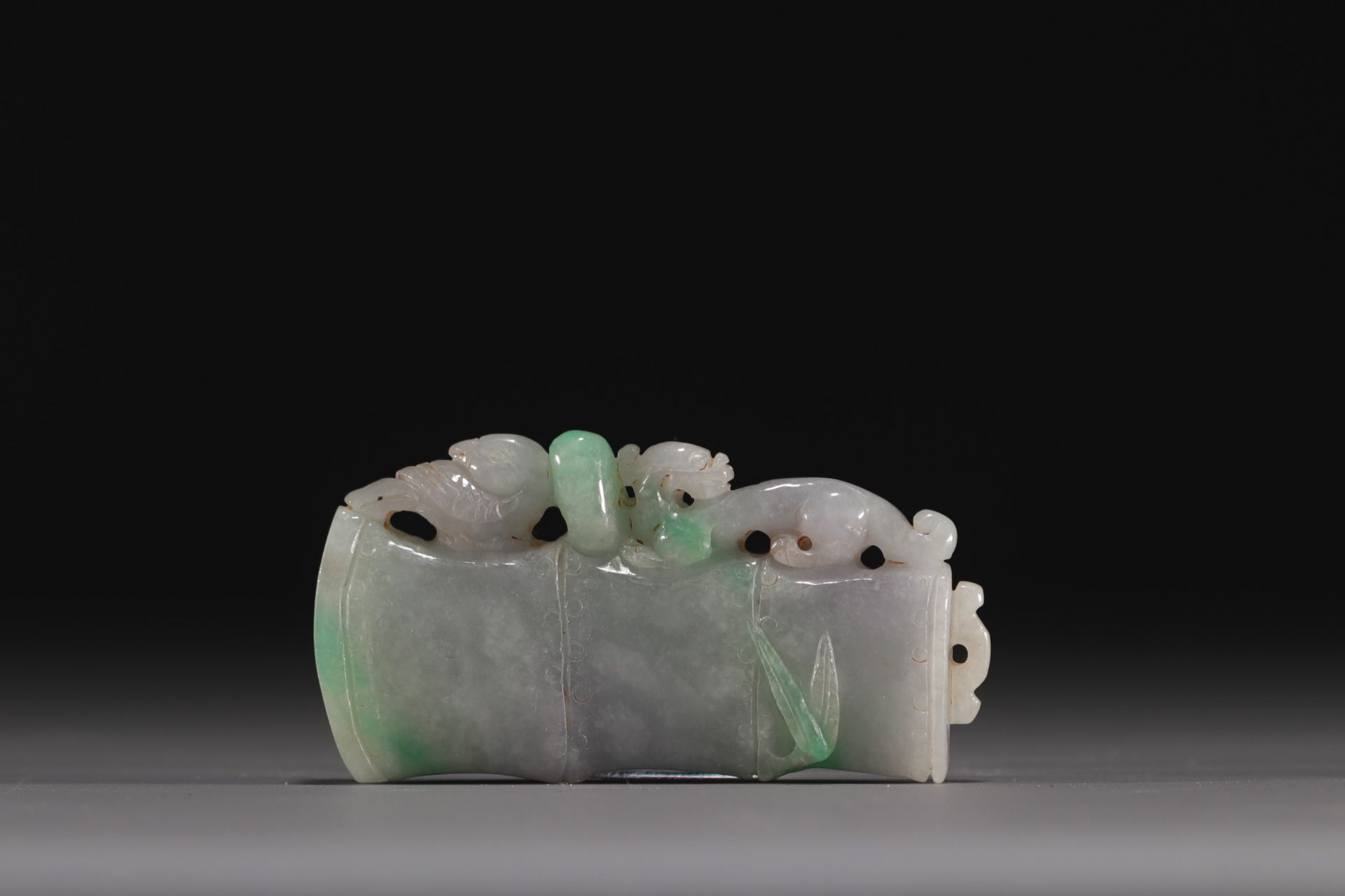 China - Carved jade with dragon and phoenix decoration, Qing period.