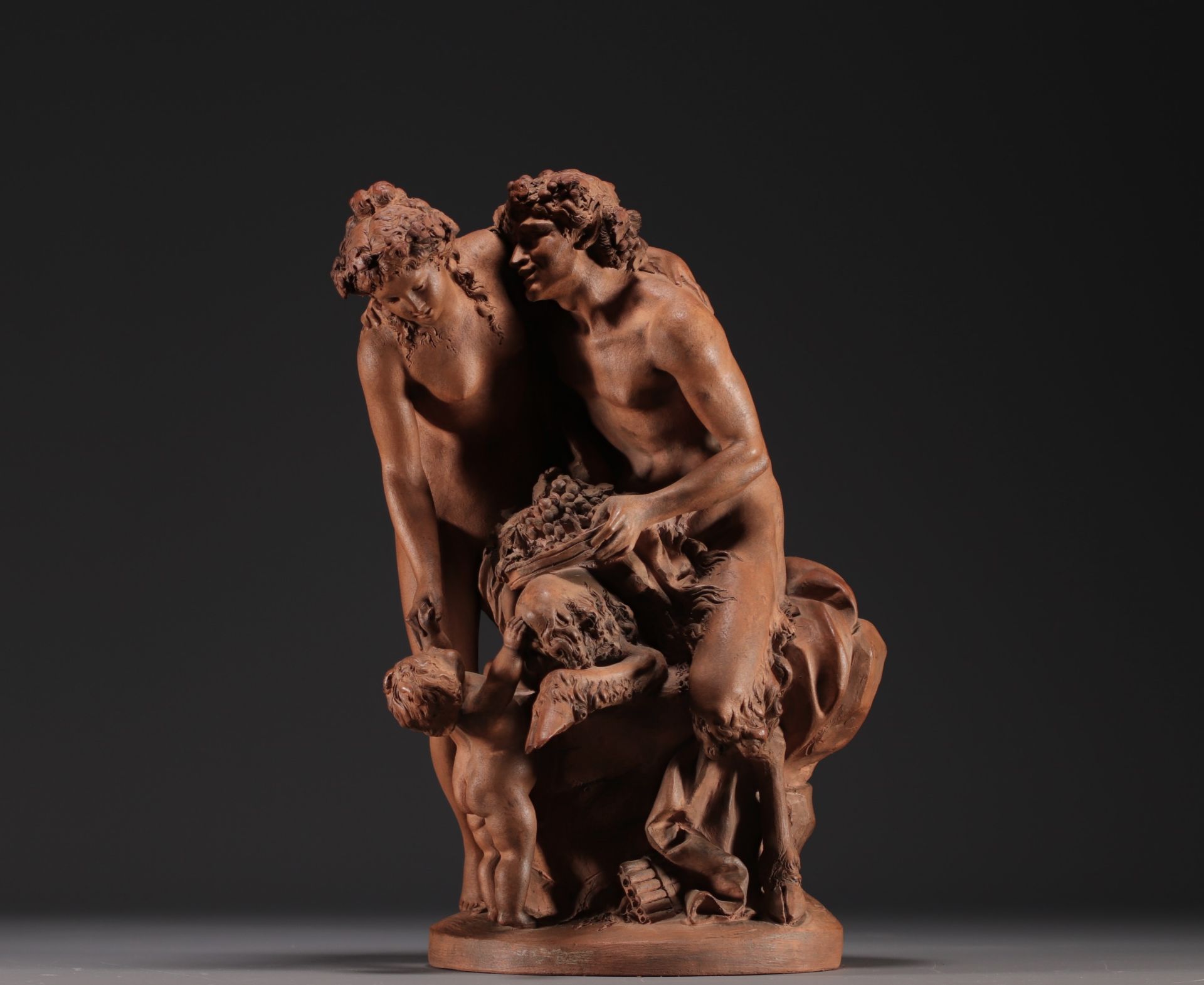 Claude Michel CLODION (1738-1814) after, "Nymph and Faun", terracotta sculpture. - Image 2 of 5