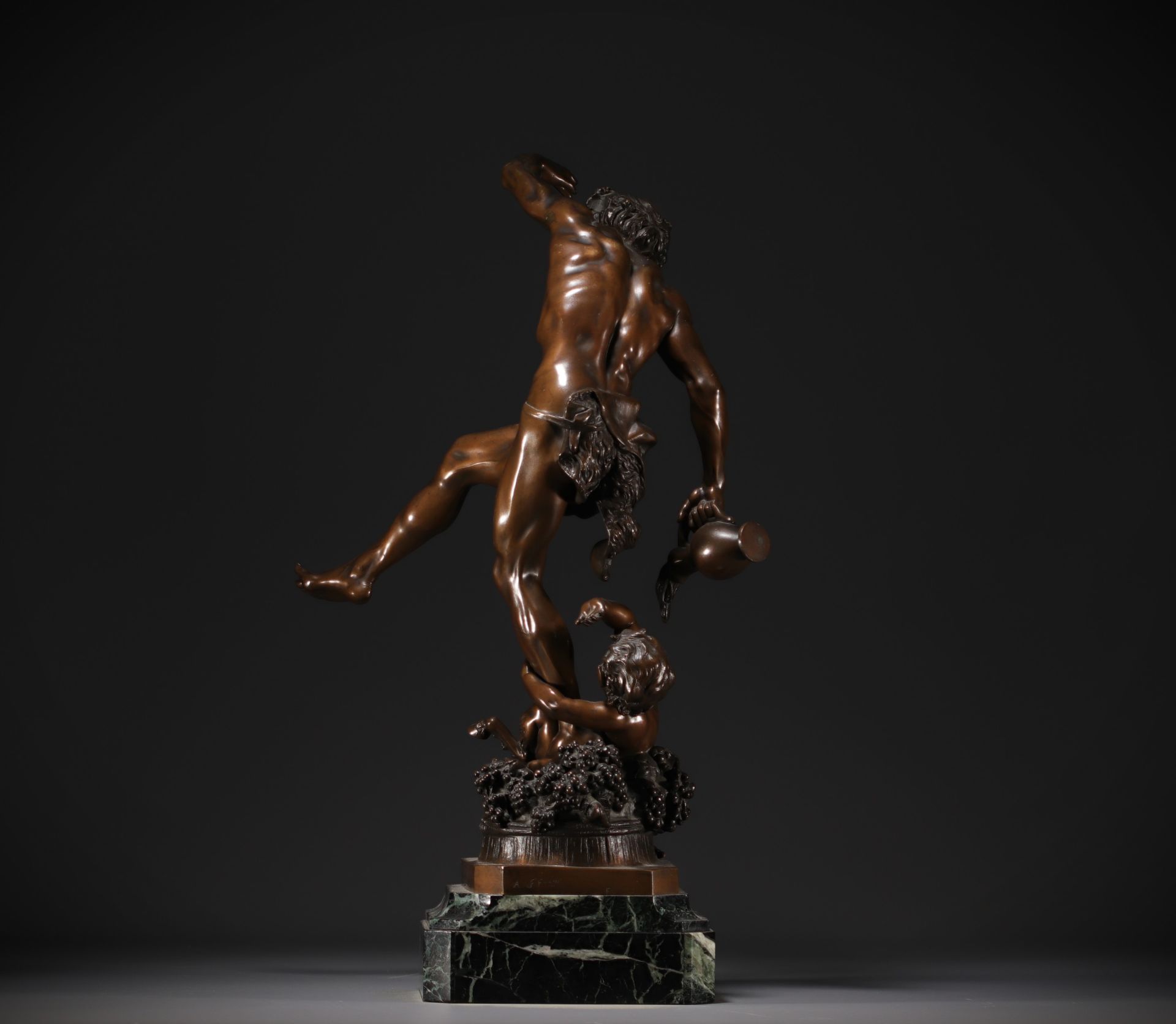 Louis HOLLWECK (1865-1935) "Le Vin" Large bronze sculpture on marble base. - Image 3 of 7