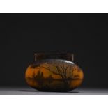 DAUM Nancy - Vase jardiniere in acid-etched multi-layered glass decorated with trees and a pond, sig