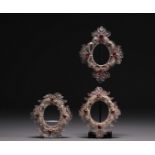 Rare set of three small silver frames with filigree and cut glass.