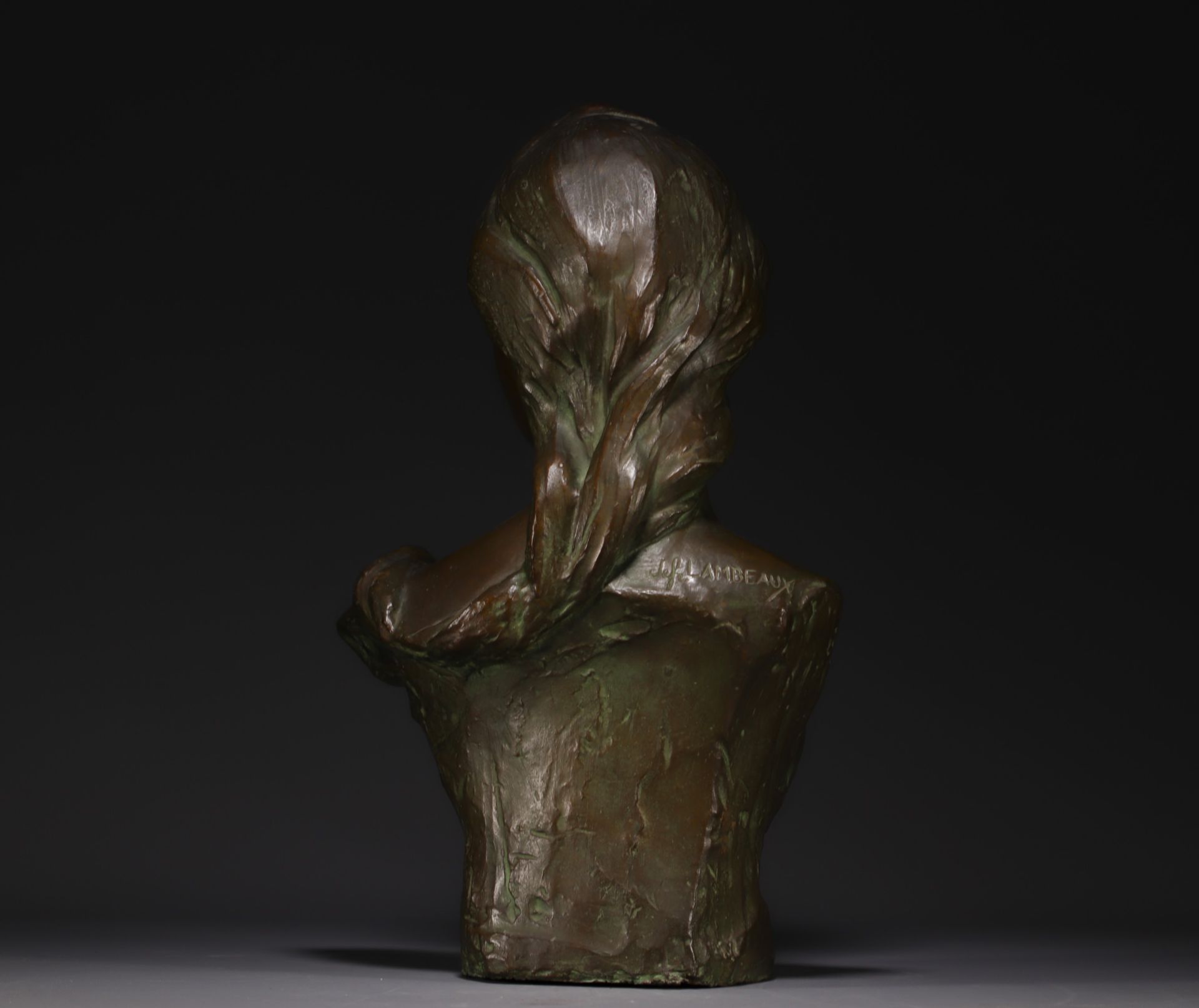 Jef LAMBEAUX (1852-1908) Bronze bust of a young woman - Bild 3 aus 3