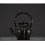 China - Cast iron teapot, calligraphic poem, Ming mark under the piece.