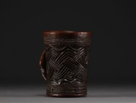 Kuba carved wood palm wine mug, early 20th century.