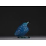 Amalric WALTER (1870-1959) Bird in blue pate de verre, signed on the edge of the base.