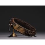 Rare leather dog collar, steel studs, brass nameplate, 19th century.